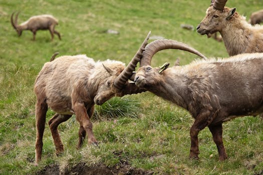 Dramatic fight scene of ibexes in Vanoise, France, showcasing wildlife dynamics.